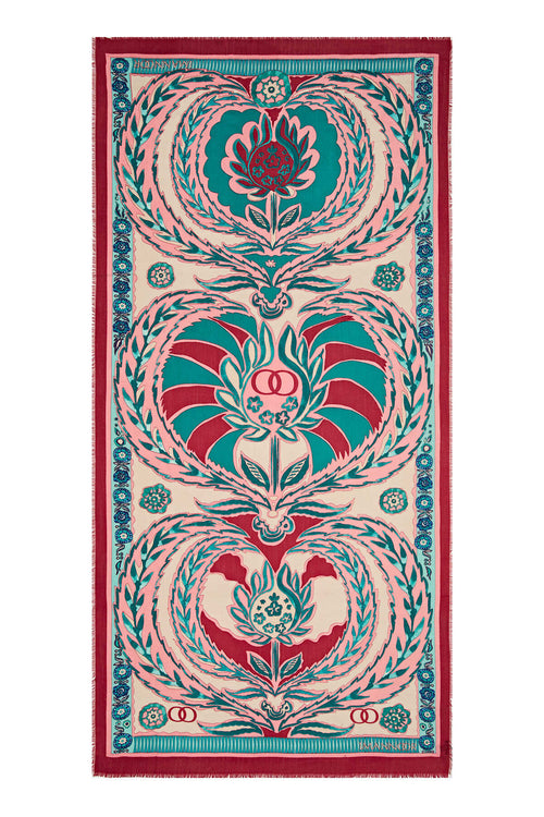 Üç Nar Kırmızı Kaşmir İpek Şal 100x200