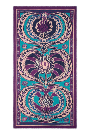 Üç Nar Mor Kaşmir İpek Şal 100x200