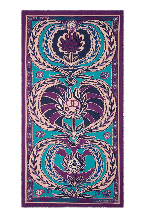 Üç Nar Mor Kaşmir İpek Şal 100x200