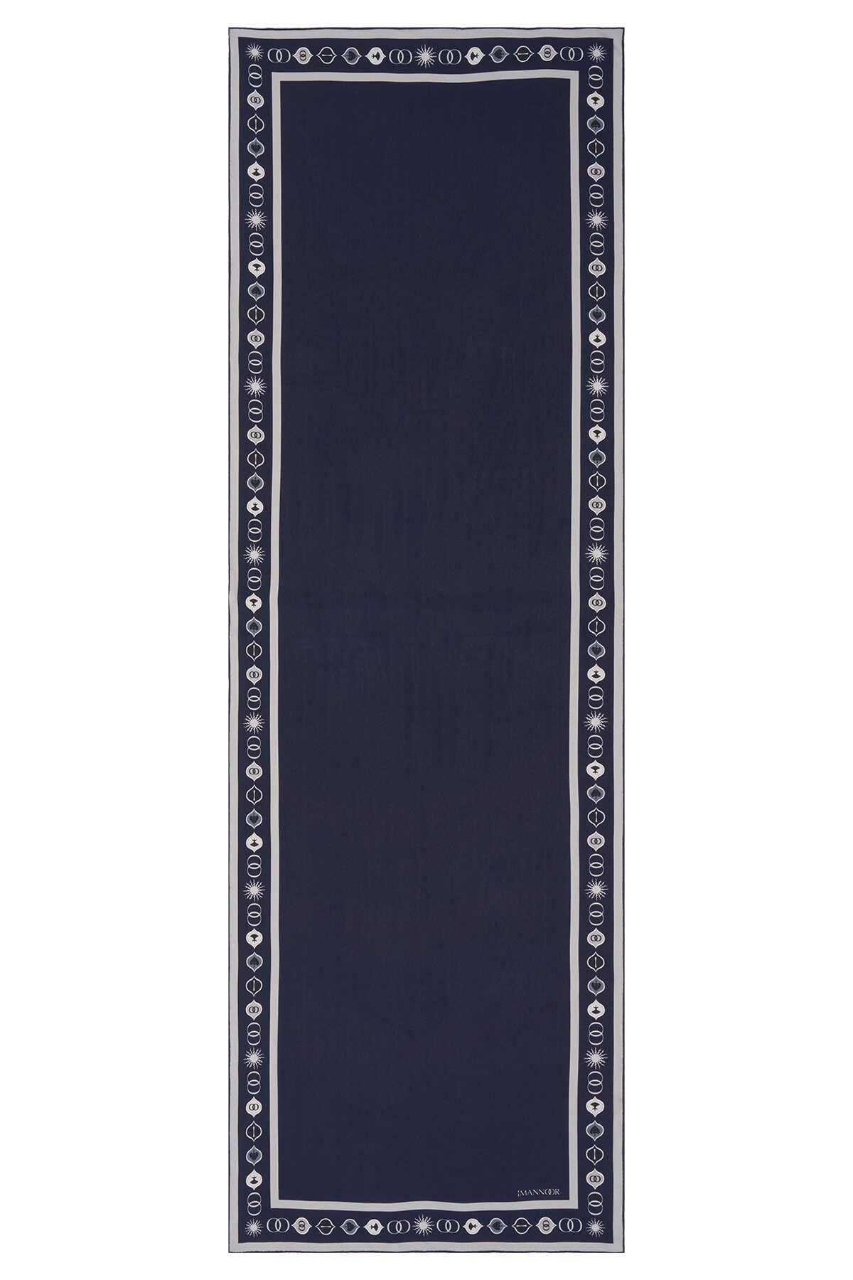 Üç Papatya Lacivert Krep İpek Kaftan Şalı 70x210