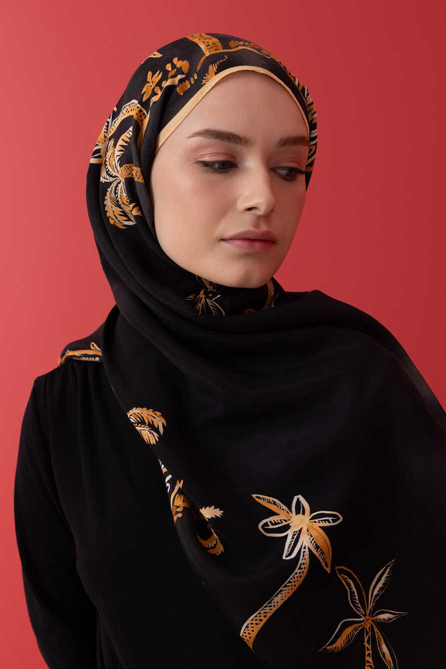 Vaha Siyah/Altın Floş Viskon Şal 70x210
