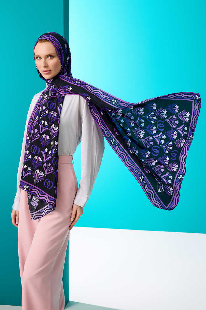 Yelpaze Mor Floş Viskon Şal 70x210