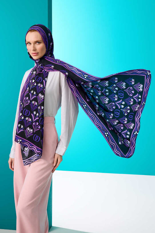 Yelpaze Mor Floş Viskon Şal 70x210