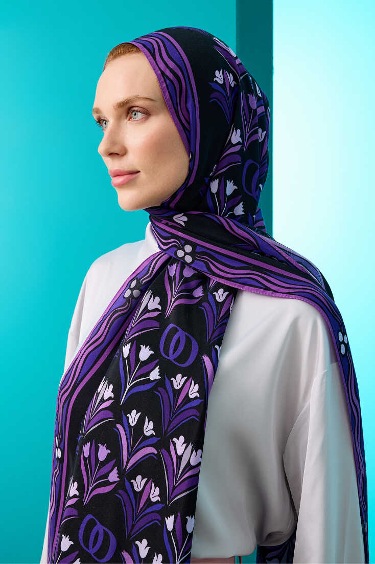 Yelpaze Mor Floş Viskon Şal 70x210