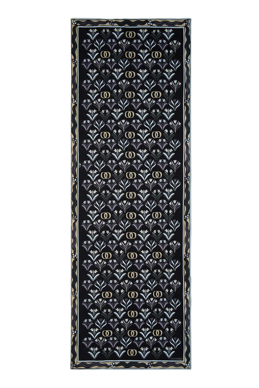 Yelpaze Siyah/Krem Floş Viskon Şal 70x210