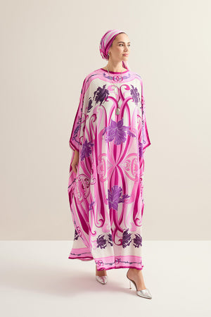 Yeni Dünya Pembe Krep İpek Kaftan