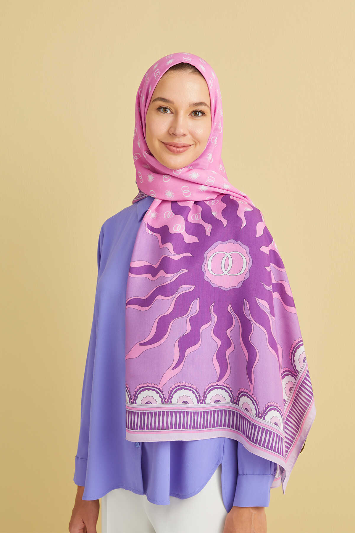 Yıldız Pembe Floş Viskon Şal 70x210