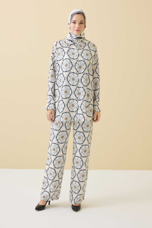 Yıldızlı Gece Beyaz İpek Pijama Pantolon