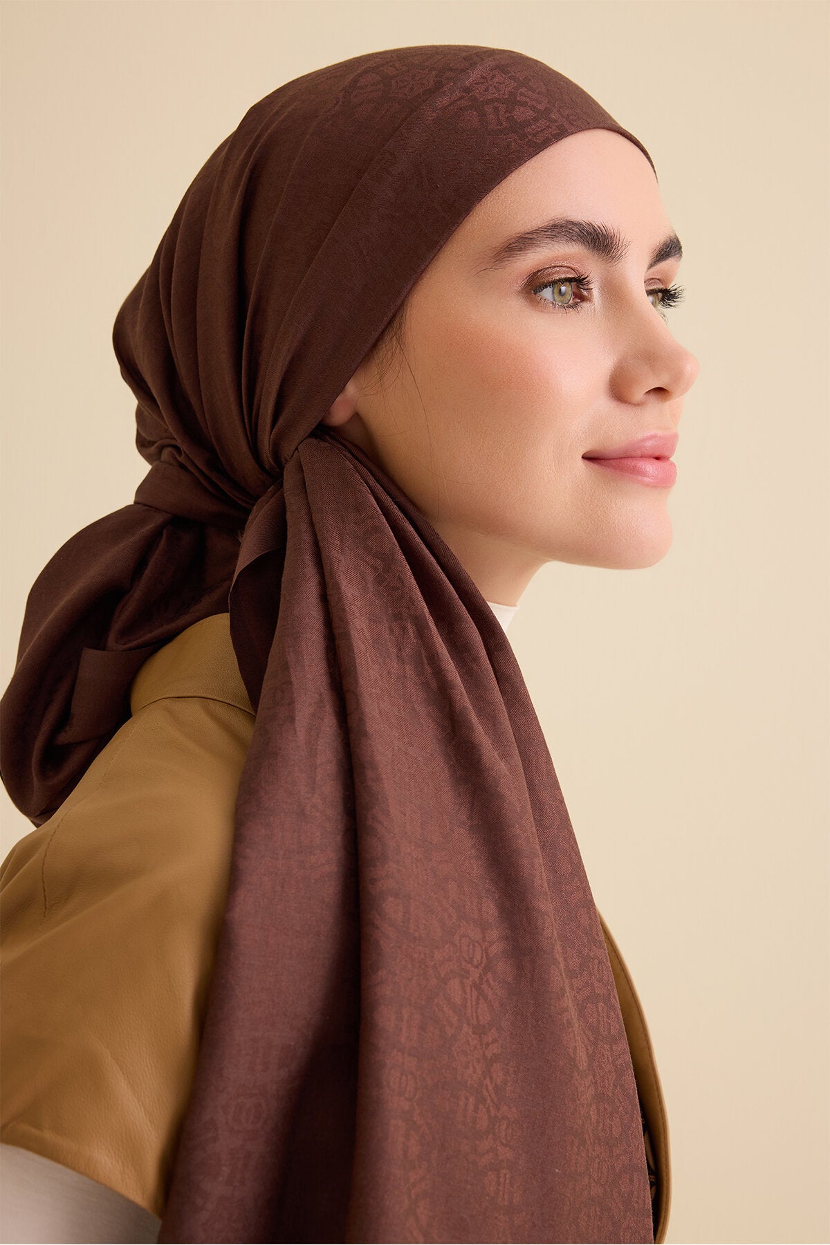 Yıldızlı Gece Kahverengi Pamuk İpek Şal 70x200