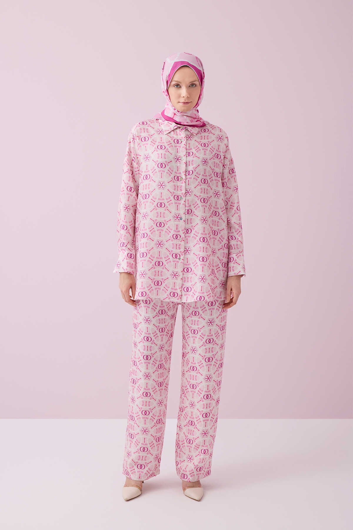 Yıldızlı Gece Pembe İpek Pijama Pantolon