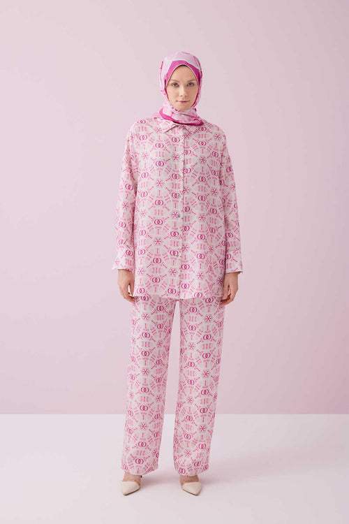 Yıldızlı Gece Pembe İpek Pijama Pantolon