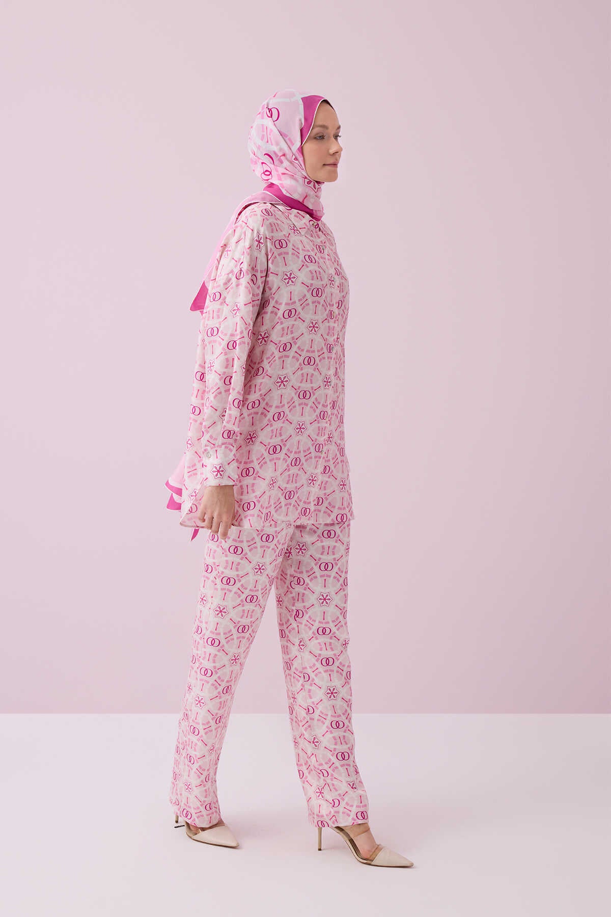 Yıldızlı Gece Pembe İpek Pijama Pantolon