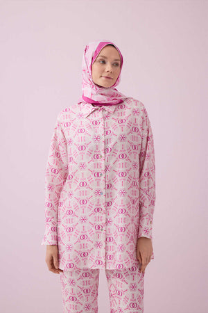 Yıldızlı Gece Pembe Tivil İpek Pijama Gömlek