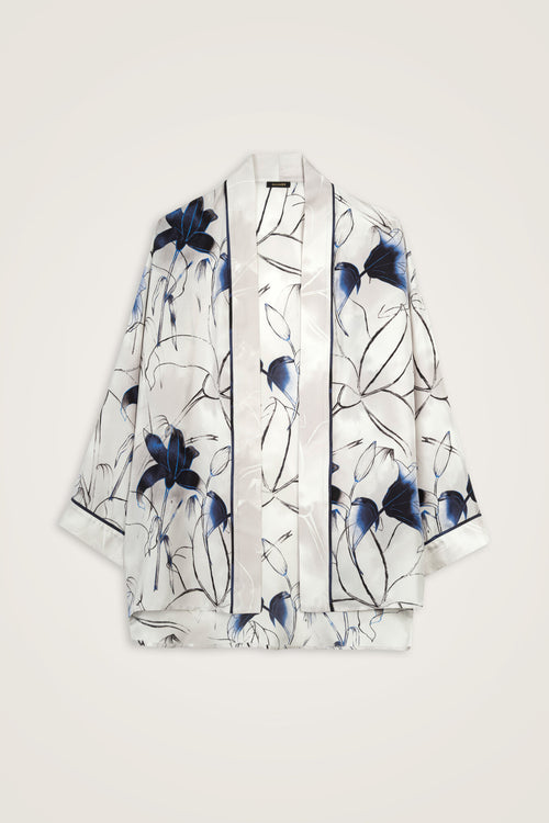 TEST - Zambaklar Açarken Gümüş Tivil İpek Kısa Kimono