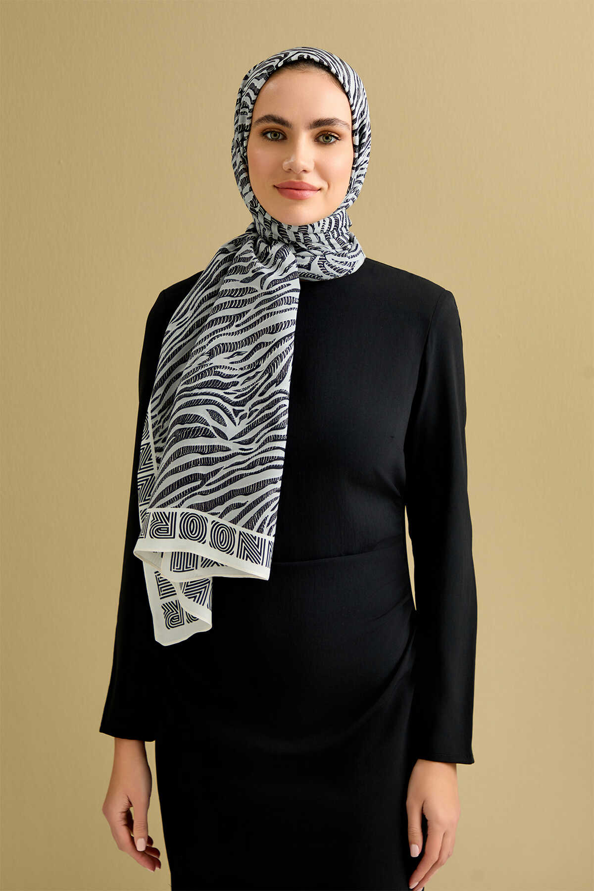Zebra Gri Floş Viskon Şal 70x210