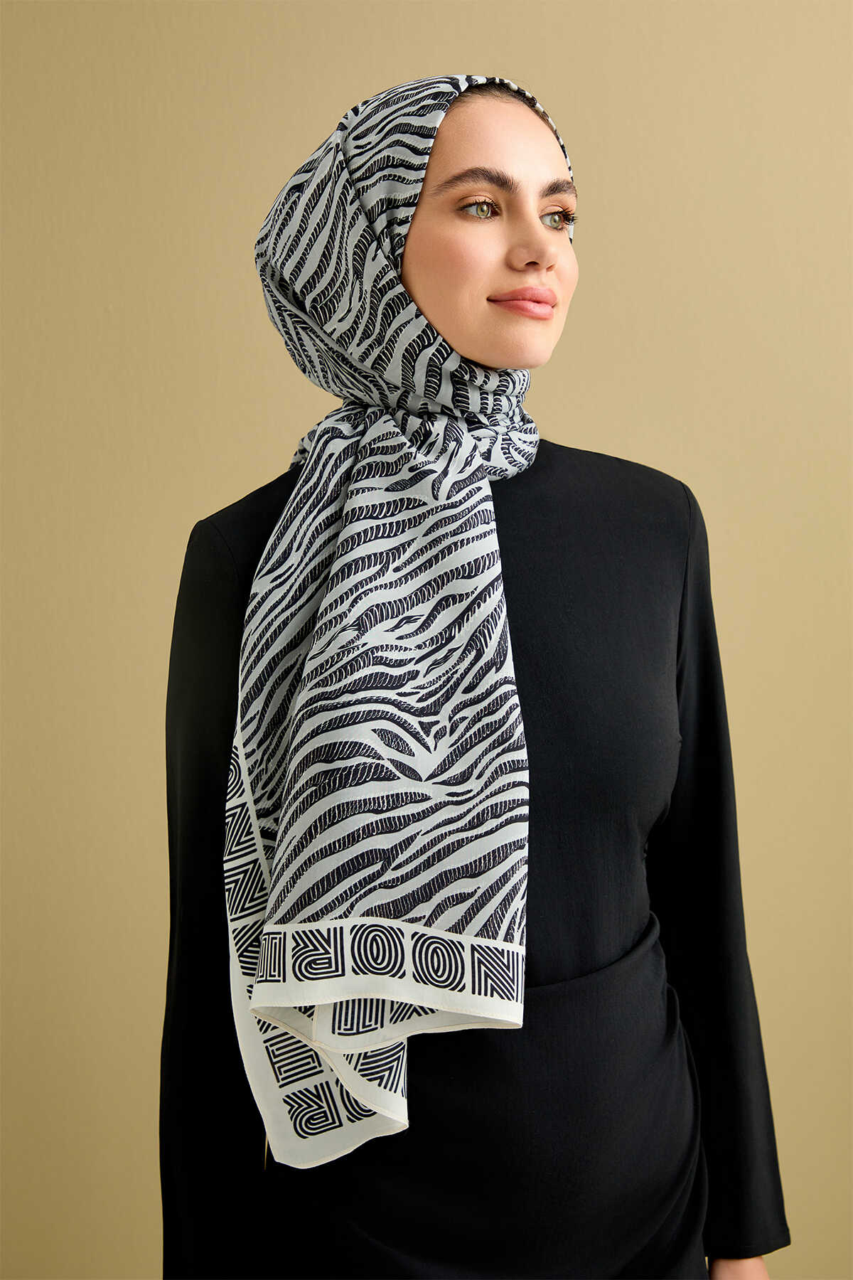 Zebra Gri Floş Viskon Şal 70x210
