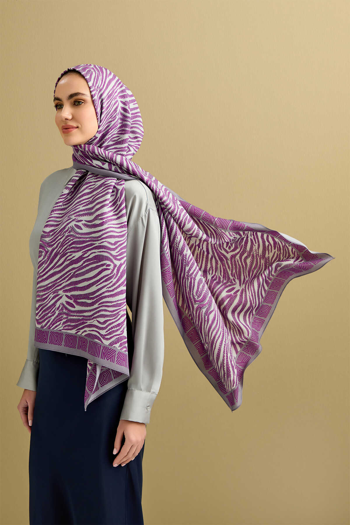 Zebra Mor Floş Viskon Şal 70x210