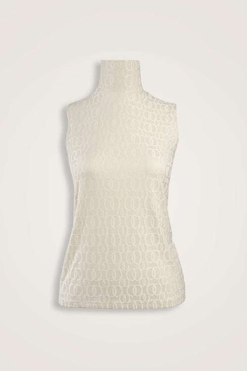 Zincir Jakar Krem Penye Kolsuz Bluz