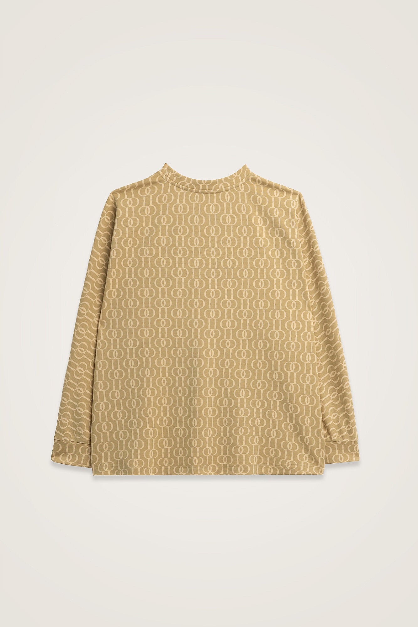 Zincir Monogram Bej Jakar Örme Bluz