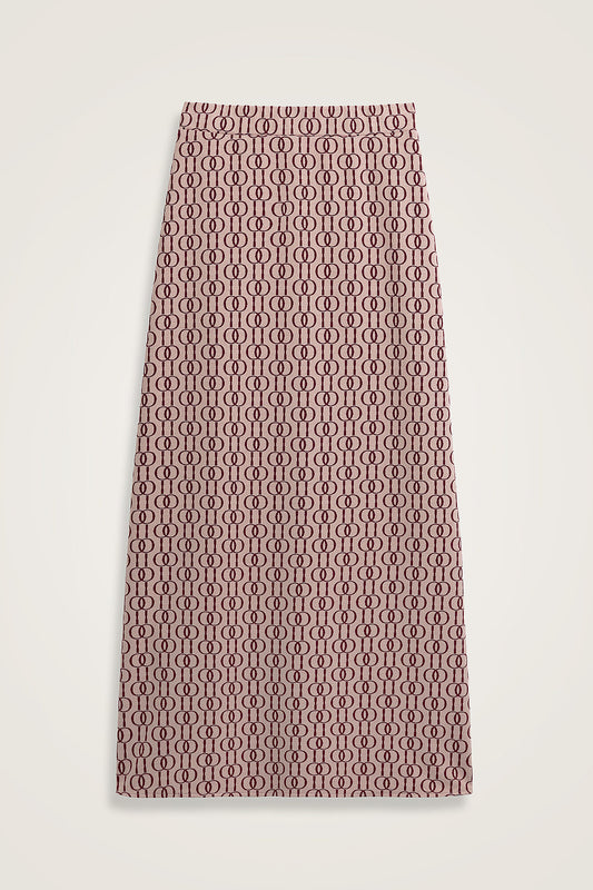 Zincir Monogram Bordo Jakar Örme Etek