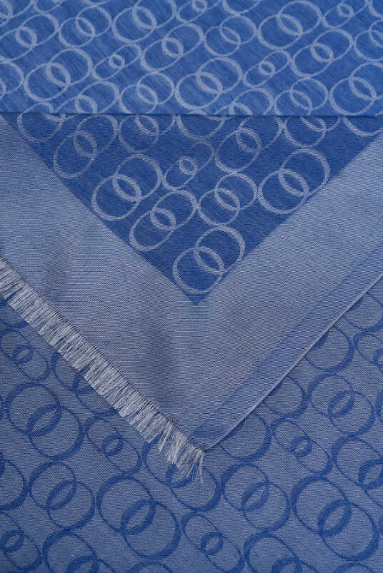 Zincir Monogram Denim Pamuk İpek Şal 80x210