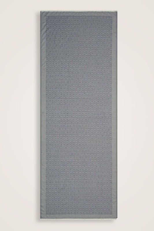 Zincir Monogram Gri Pamuk İpek Şal 80x210