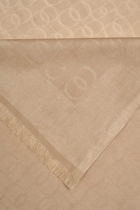 Zincir Monogram Koyu Bej Pamuk İpek Şal 80x210