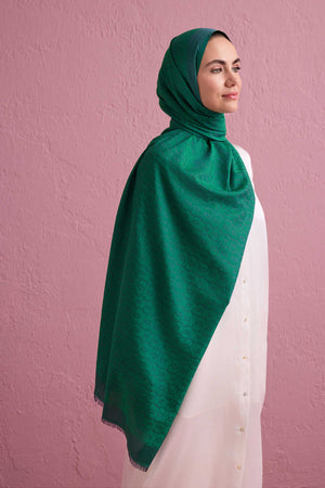 Zincir Monogram Lacivert-Yeşil Pamuk İpek Şal 80x210