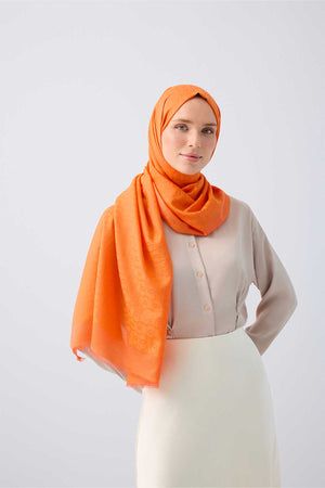 Zincir Monogram Turuncu Pamuk İpek Şal 80x210