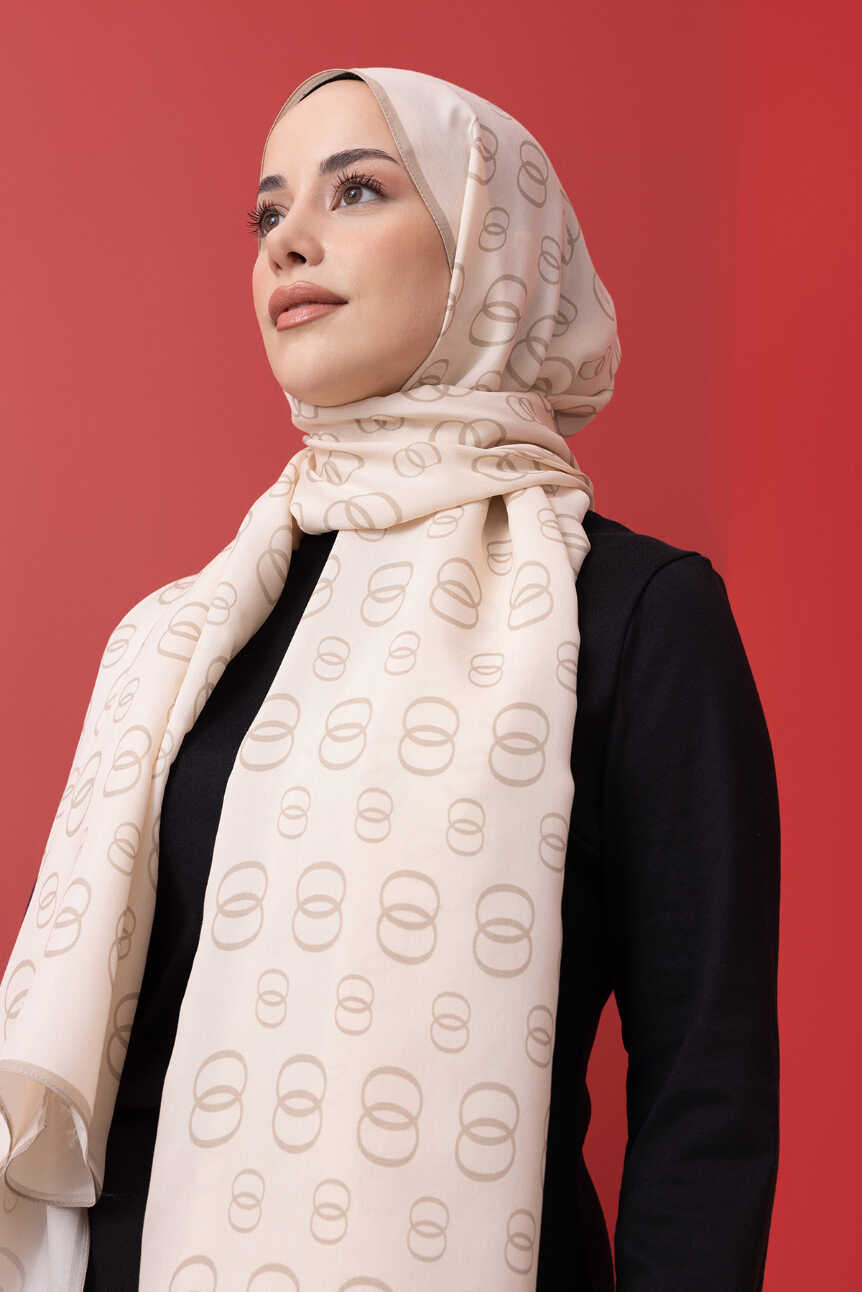 Zincir Noor Krem Mat Floş Viskon Şal 70x210