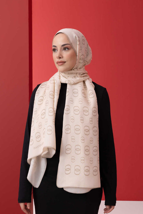 Zincir Noor Krem Mat Floş Viskon Şal 70x210