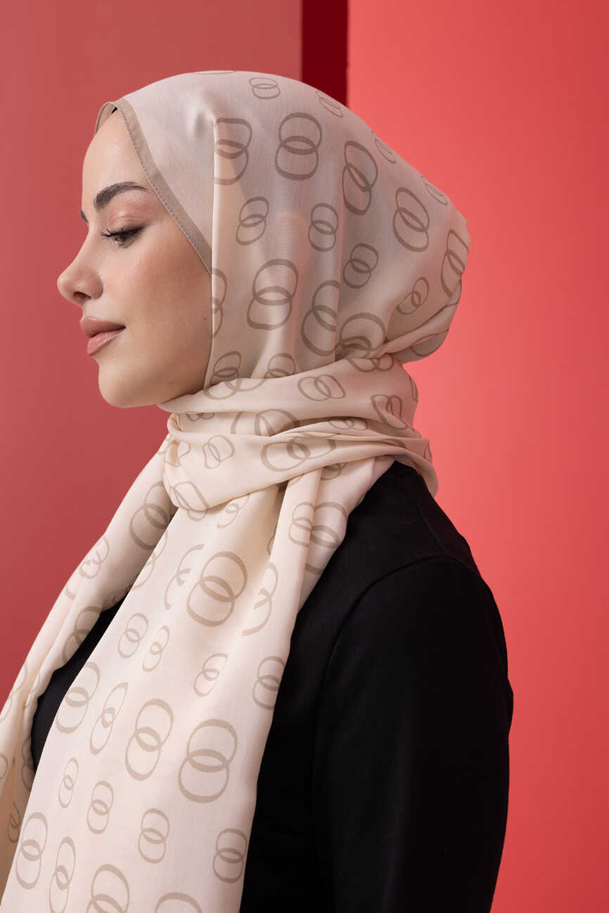 Zincir Noor Krem Mat Floş Viskon Şal 70x210