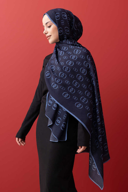 Zincir Noor Lacivert Mat Floş Viskon Şal 70x210