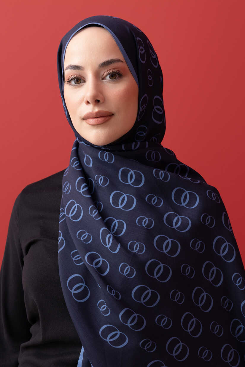Zincir Noor Lacivert Mat Floş Viskon Şal 70x210