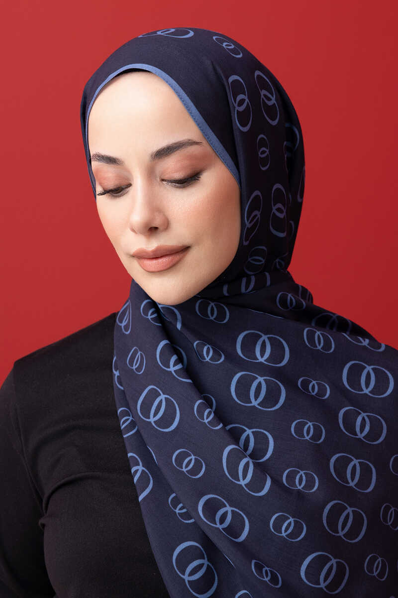 Zincir Noor Lacivert Mat Floş Viskon Şal 70x210