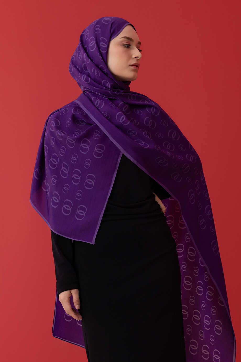 Zincir Noor Mor Mat Floş Viskon Şal 70x210