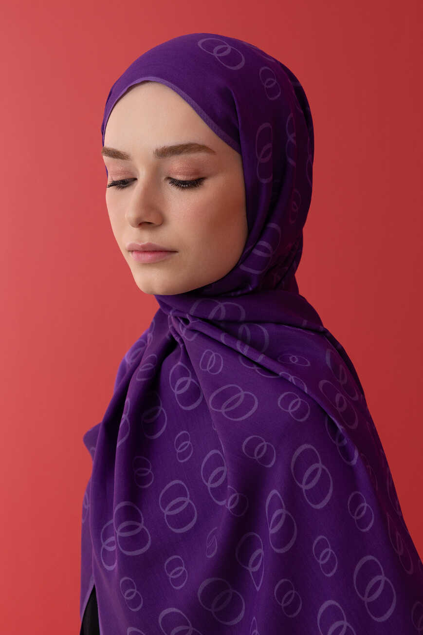 Zincir Noor Mor Mat Floş Viskon Şal 70x210